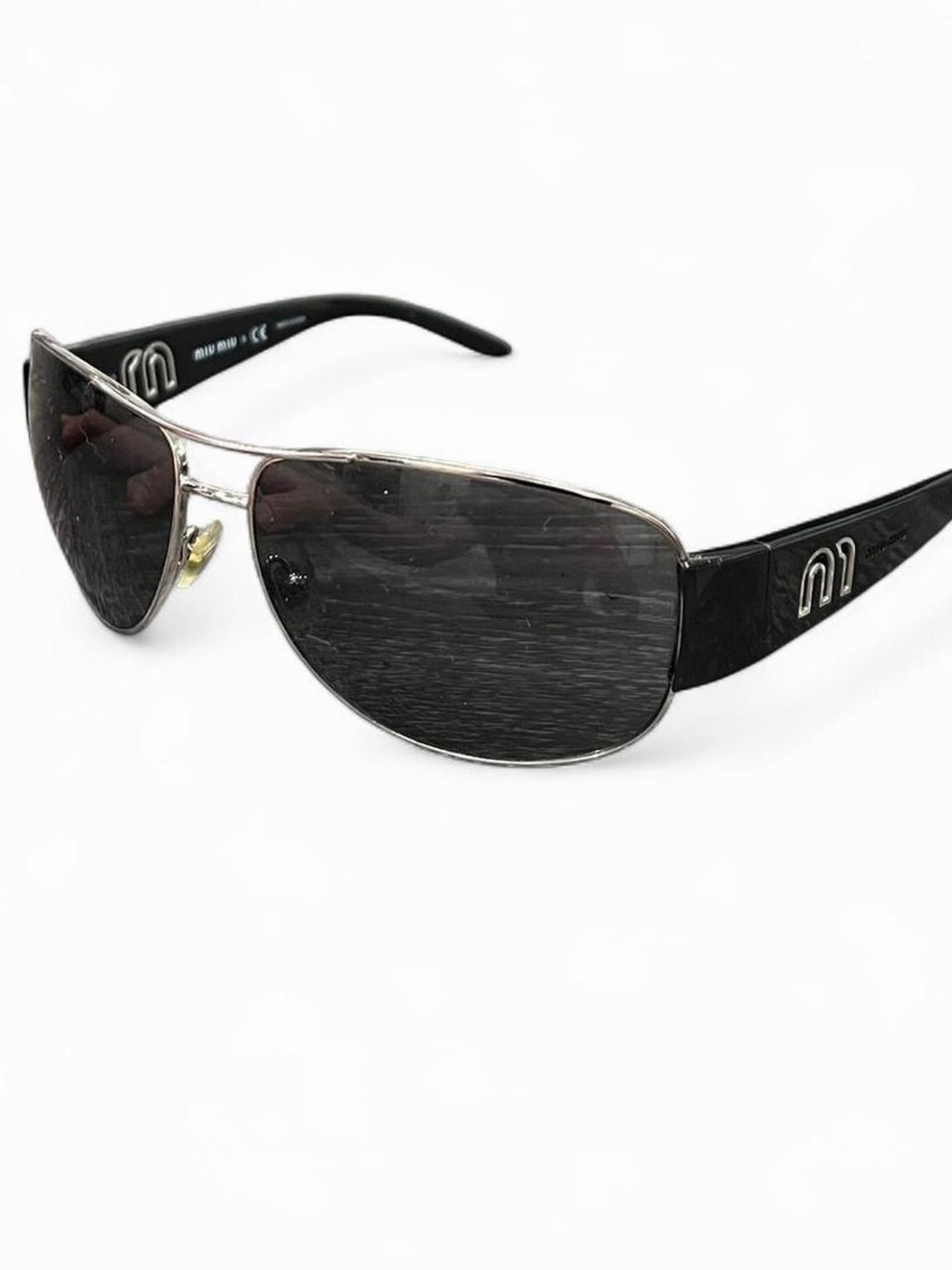 Miu Miu Black & Silver Aviator Sunglasses – Y2K Designer